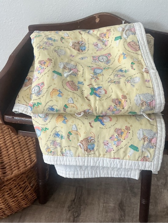 mother goose Other - Vtg Mother Goose Nursery Rhyme Baby Quilt Yellow Panel Blanket 43x51.5 1990s